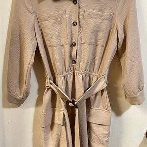 Monteau Tan Button-Up Dress with Tie Belt